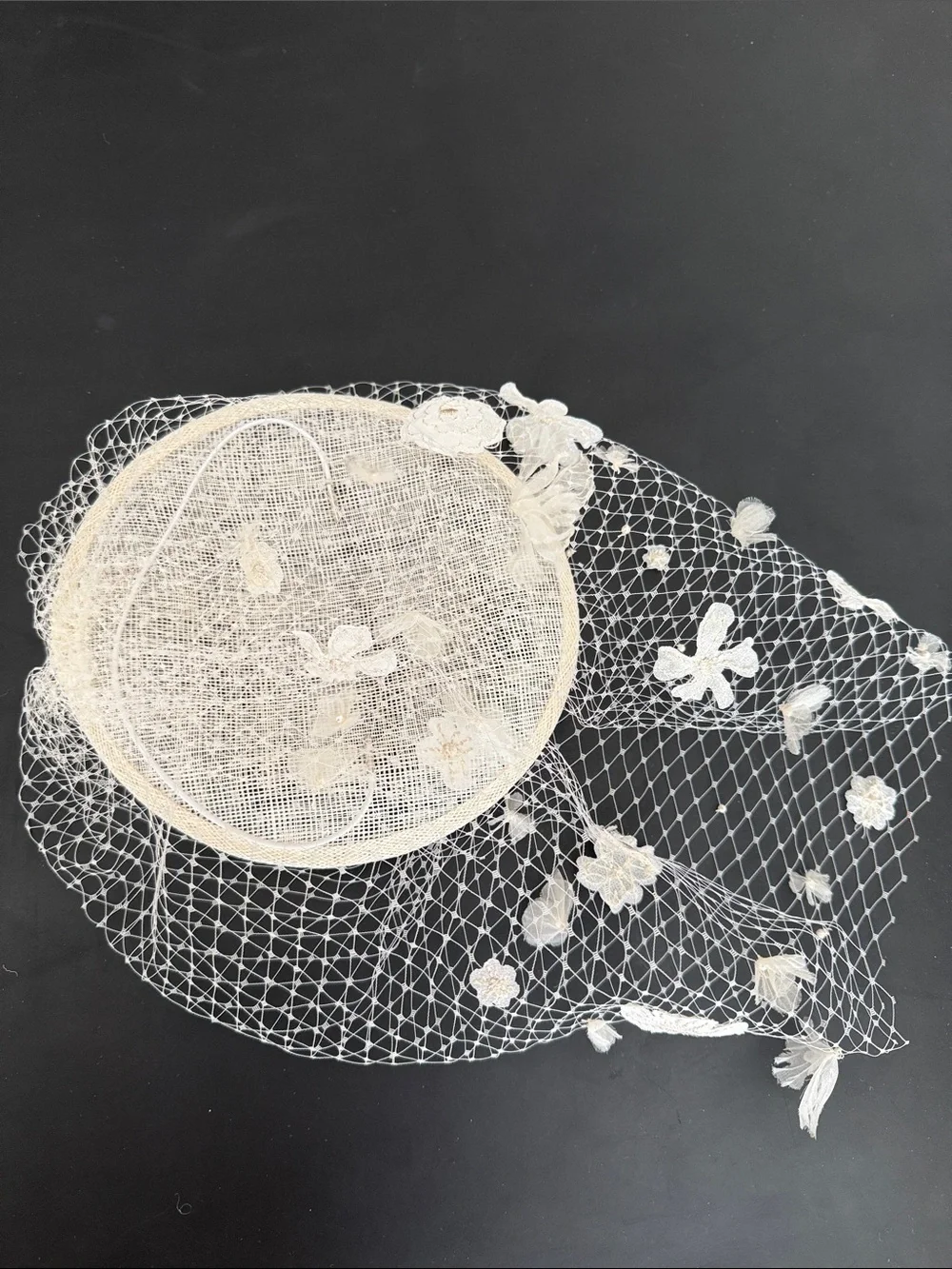 Reformation handmade Ivory Floral Veil Pillbox Hat